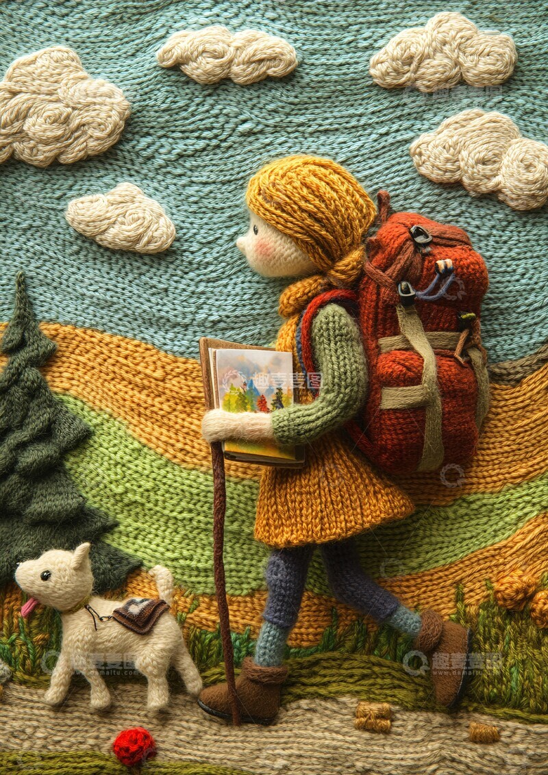 高清大图下载【趣麦麦图】羊毛女孩与狗