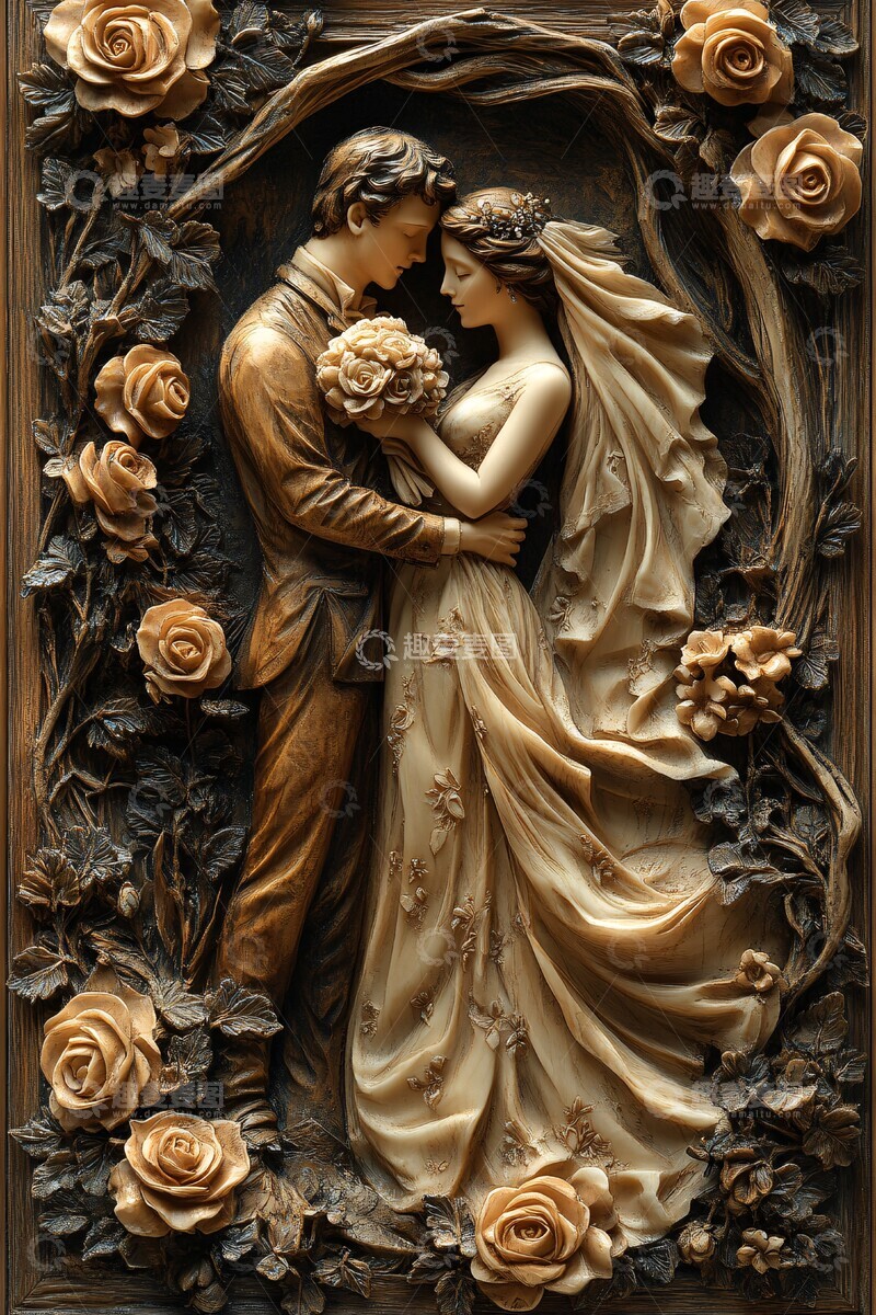 高清大图下载【趣麦麦图】新娘新郎相拥花丛3