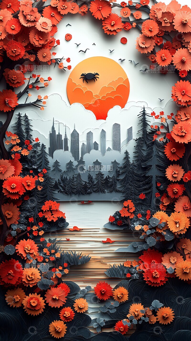 高清大图下载【趣麦麦图】蟹爬花间湖畔行