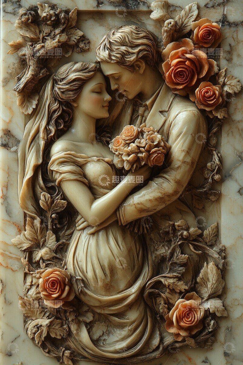 高清大图下载【趣麦麦图】新娘新郎相拥花丛1