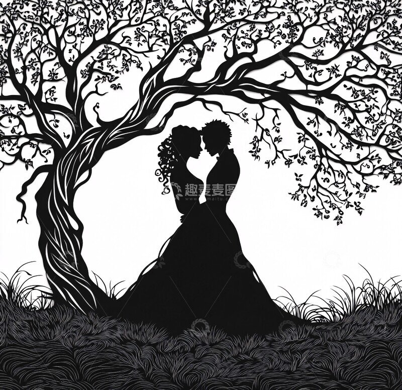 高清大图下载【趣麦麦图】恋人树下相拥2