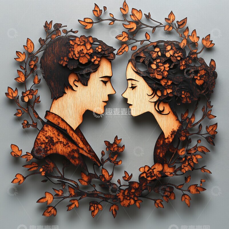 高清大图下载【趣麦麦图】木刻情侣树枝设计