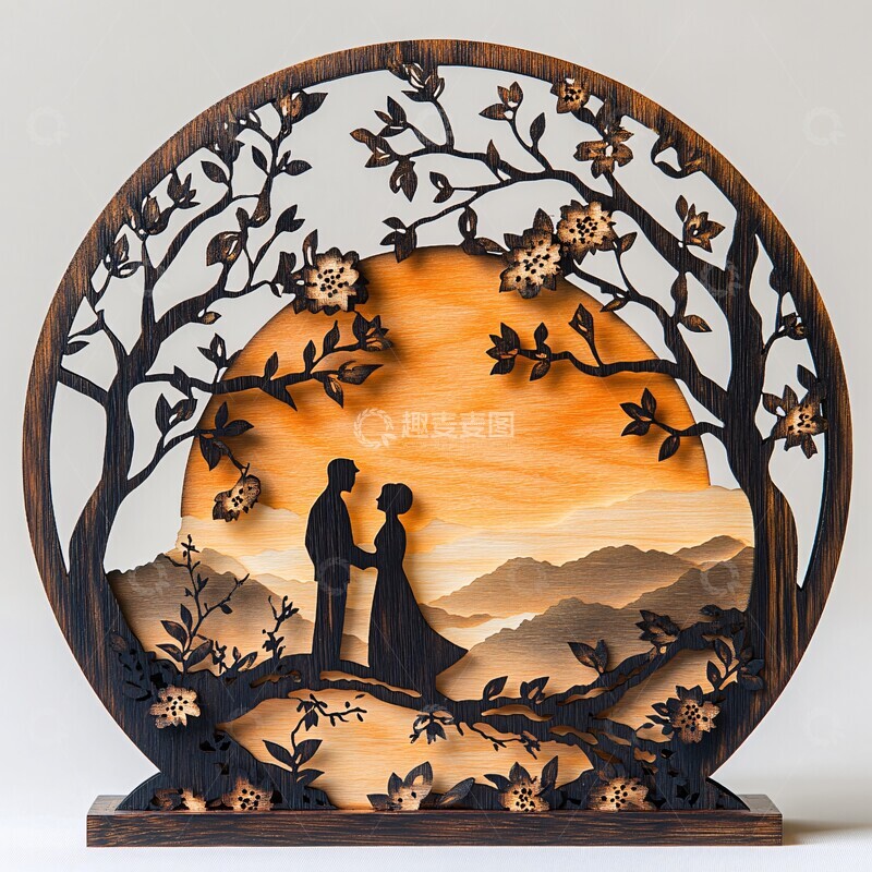 高清大图下载【趣麦麦图】木刻情侣树枝设计1