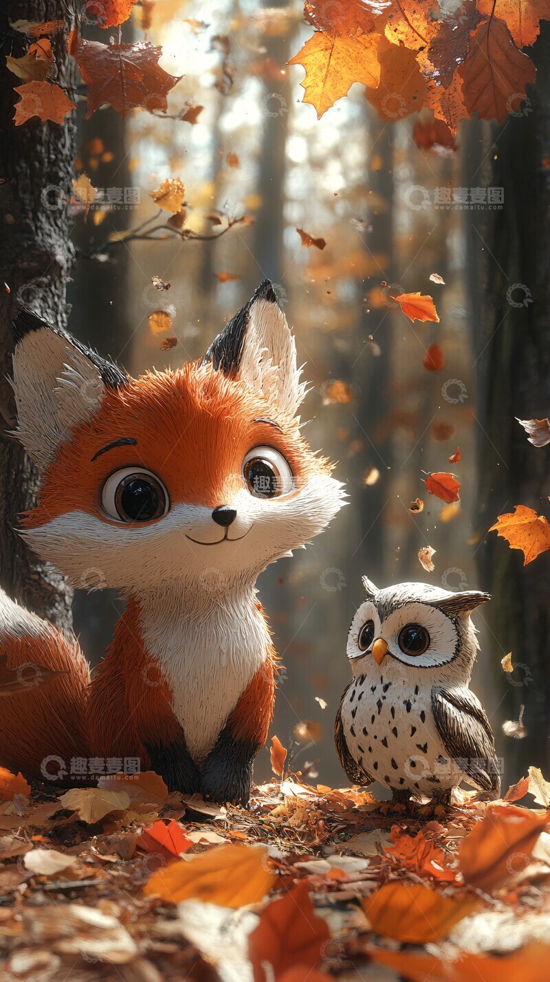 高清大图下载【趣麦麦图】秋日森林小动物2