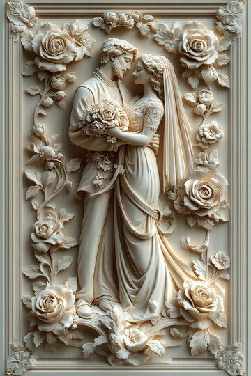 新娘新郎相拥花丛