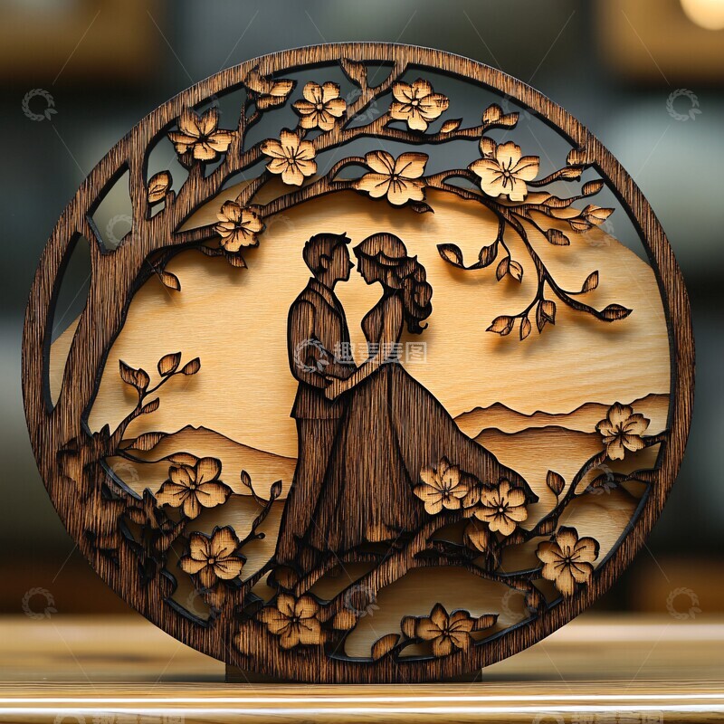 高清大图下载【趣麦麦图】木刻情侣树枝设计3