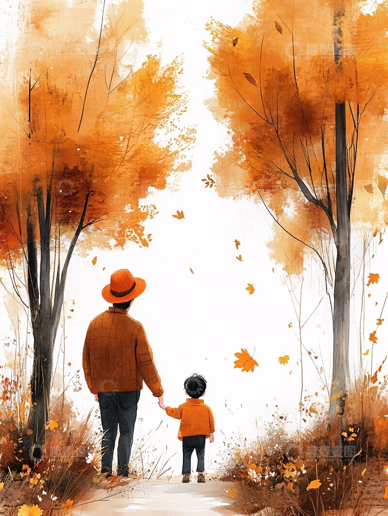 高清大图下载【趣麦麦图】父子树下牵手