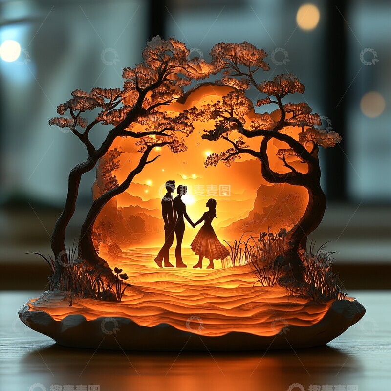高清大图下载【趣麦麦图】情人节光影雕塑