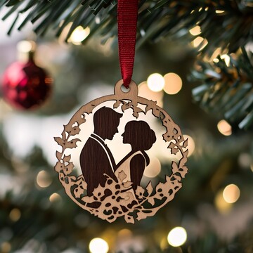 新婚夫妇激光雕刻圣诞装饰