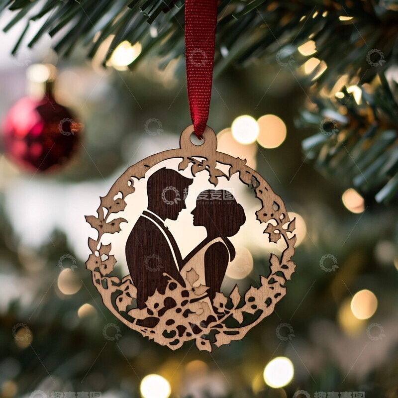 高清大图下载【趣麦麦图】新婚夫妇激光雕刻圣诞装饰