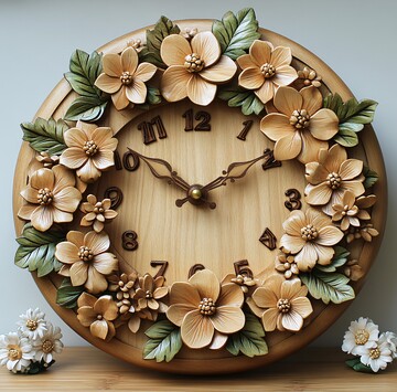 木雕花叶挂钟