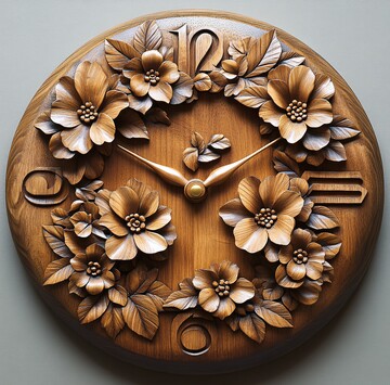 木雕花叶挂钟1