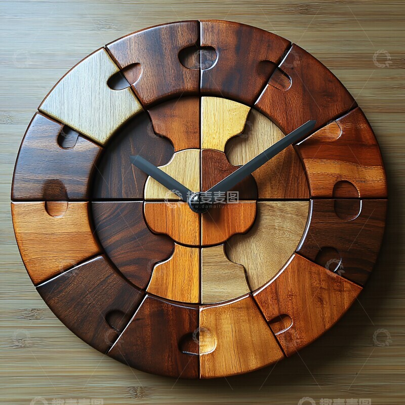 高清大图下载【趣麦麦图】木质现代艺术挂钟