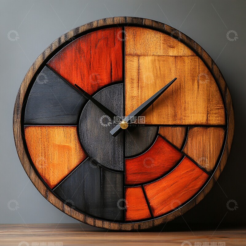 高清大图下载【趣麦麦图】木质现代艺术挂钟2