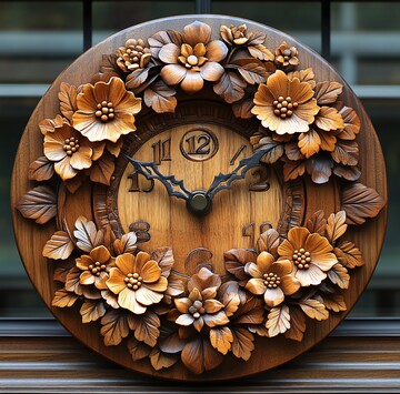 木雕花叶挂钟3