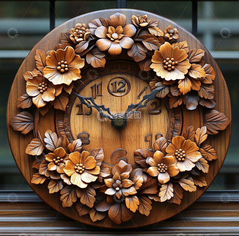 高清大图下载【趣麦麦图】-木雕花叶挂钟3
