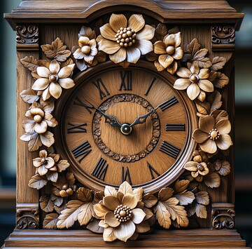 木雕花叶挂钟2