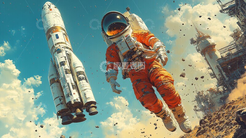 高清大图下载【趣麦麦图】宇航员火箭空间站2