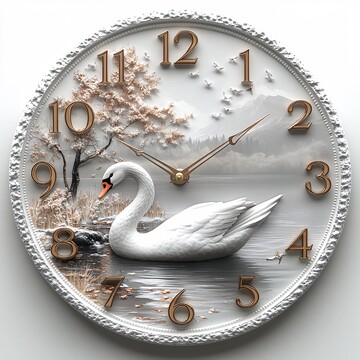 天鹅湖景三维挂钟2