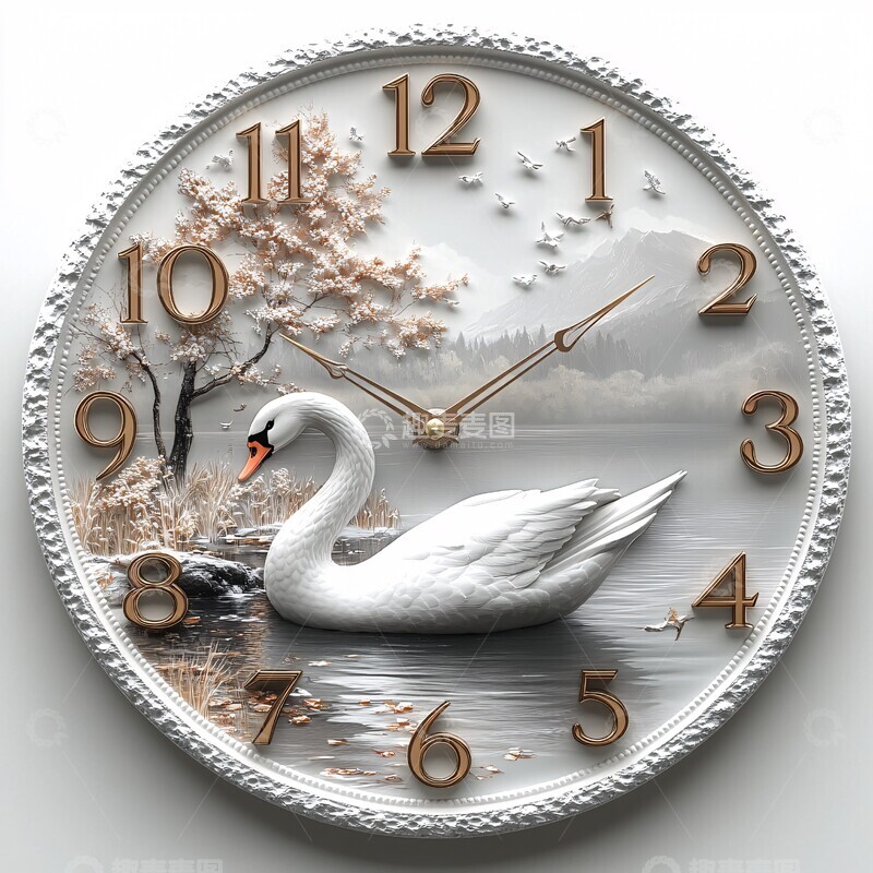 天鹅湖景三维挂钟2