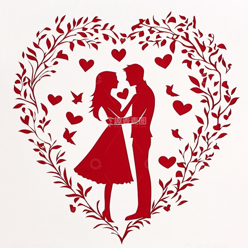 高清大图下载【趣麦麦图】情人节剪纸男女