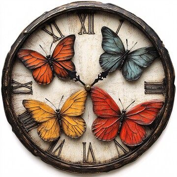 古董木钟蝴蝶图