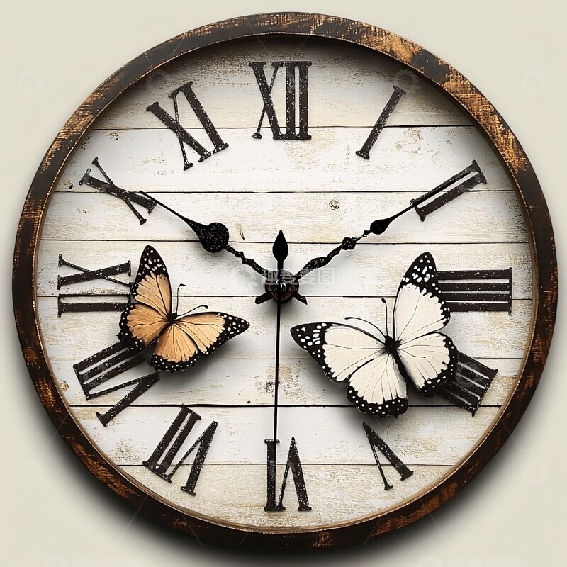 高清大图下载【趣麦麦图】古董木钟蝴蝶图1