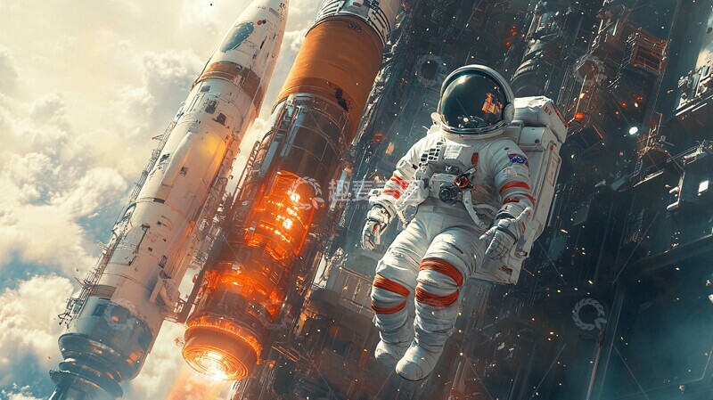 高清大图下载【趣麦麦图】宇航员火箭空间站1