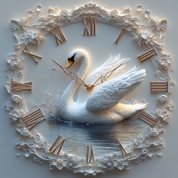 天鹅湖景三维挂钟1