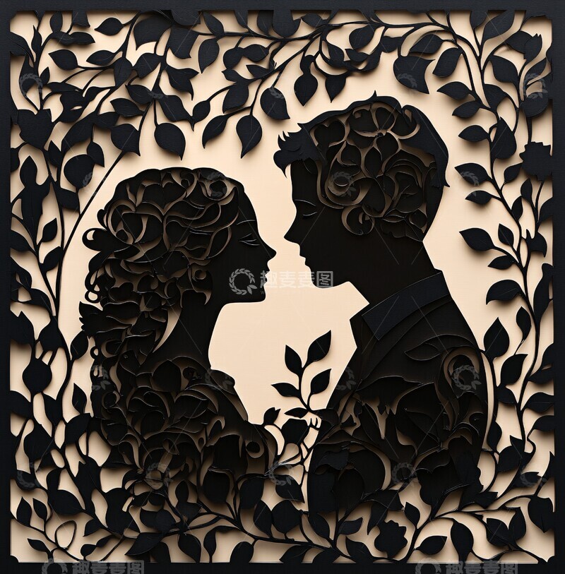 高清大图下载【趣麦麦图】恋人藤蔓剪纸艺术3