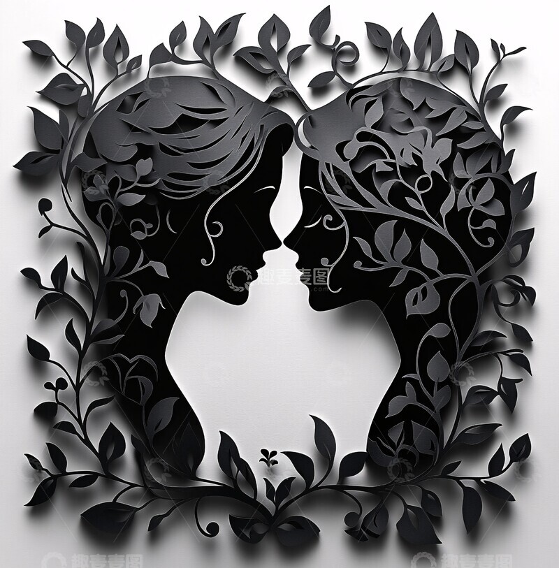 高清大图下载【趣麦麦图】恋人藤蔓剪纸艺术2