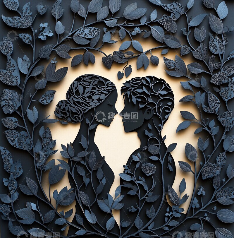 高清大图下载【趣麦麦图】恋人藤蔓剪纸艺术1