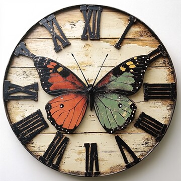古董木钟蝴蝶图3