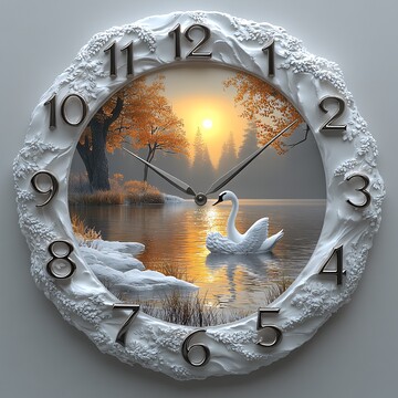 天鹅湖景三维挂钟