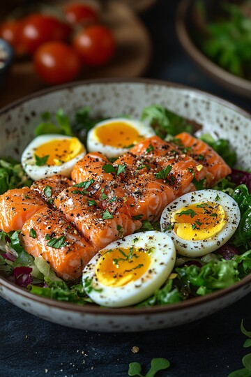 鸡蛋生菜三文鱼沙拉1
