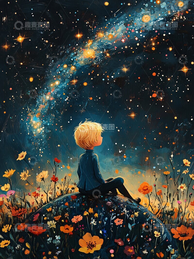 高清大图下载【趣麦麦图】小王子坐星球看星星