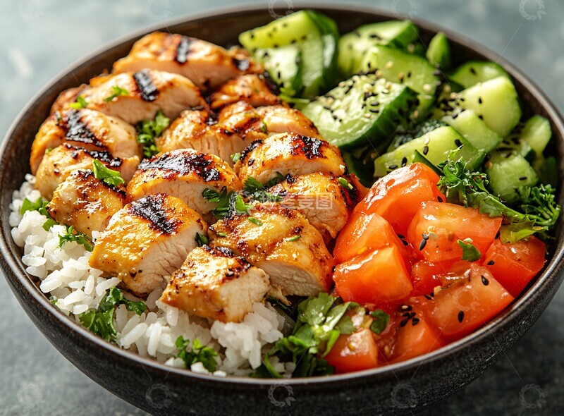 高清大图下载【趣麦麦图】烤鸡蔬菜饭碗