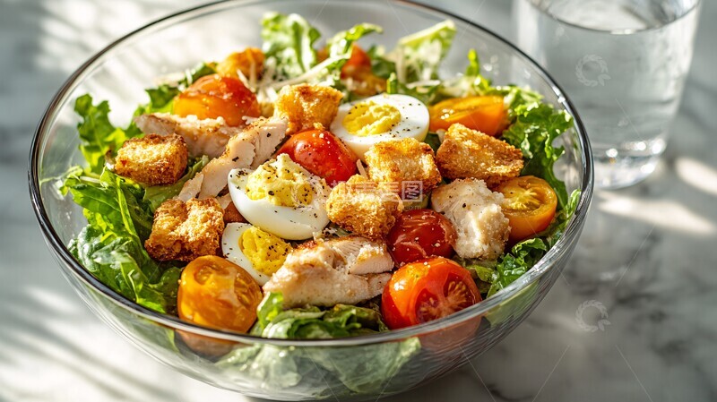 高清大图下载【趣麦麦图】凯撒沙拉与水杯1
