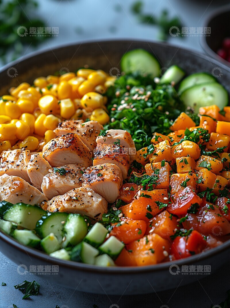 高清大图下载【趣麦麦图】鸡鱼肉蛋沙拉碗