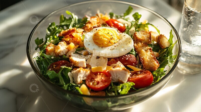 高清大图下载【趣麦麦图】凯撒沙拉与水杯