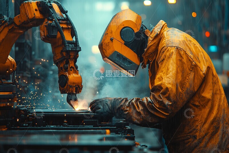 高清大图下载【趣麦麦图】工人焊接机械臂递铁3