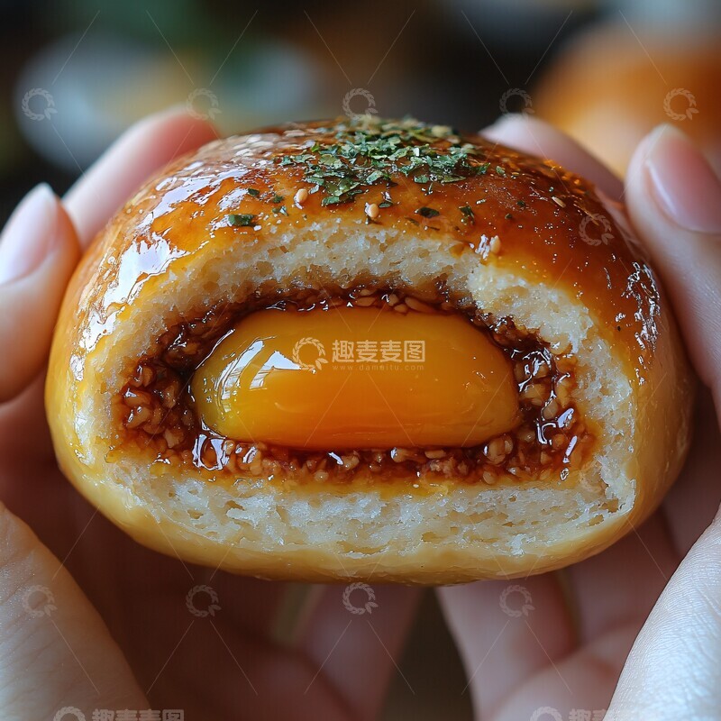 高清大图下载【趣麦麦图】蛋黃紅豆包切面