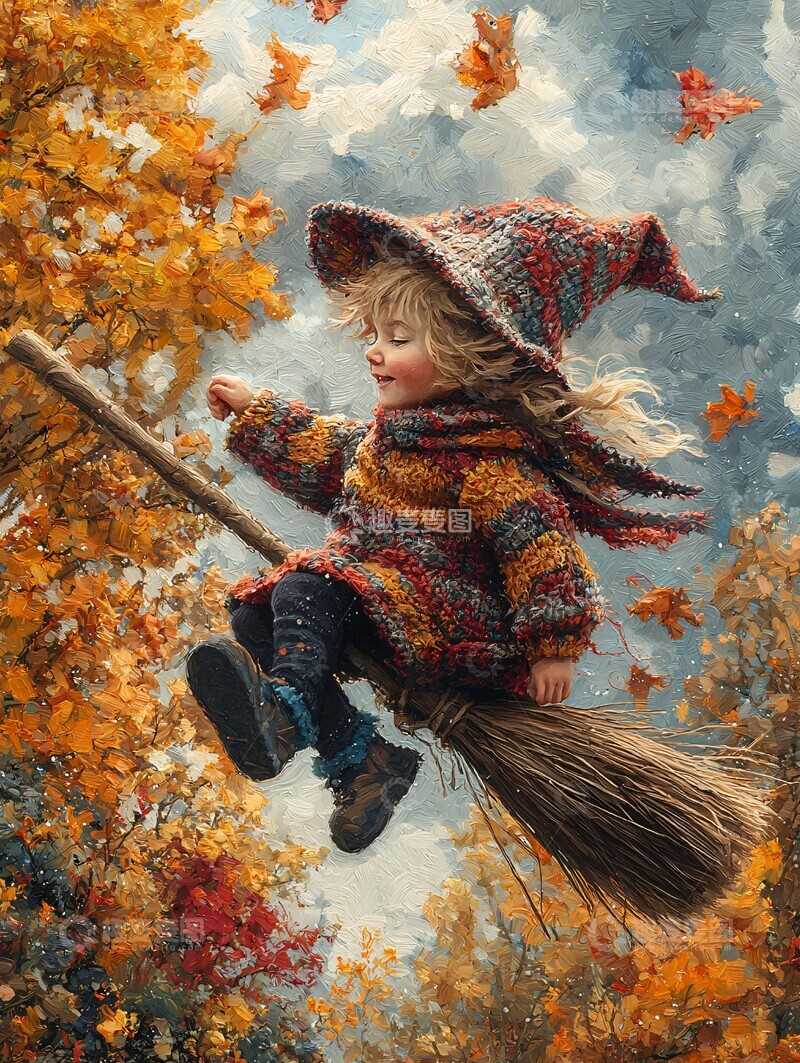高清大图下载【趣麦麦图】男孩飞天扫帚1