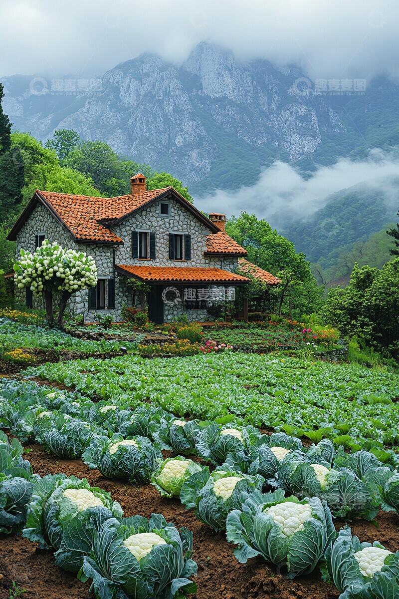 高清大图下载【趣麦麦图】古屋雨后山景