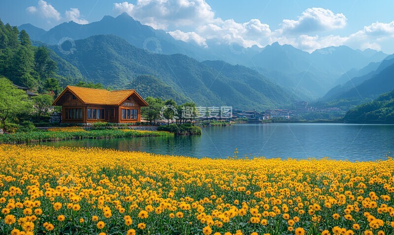 高清大图下载【趣麦麦图】油菜花与村庄1