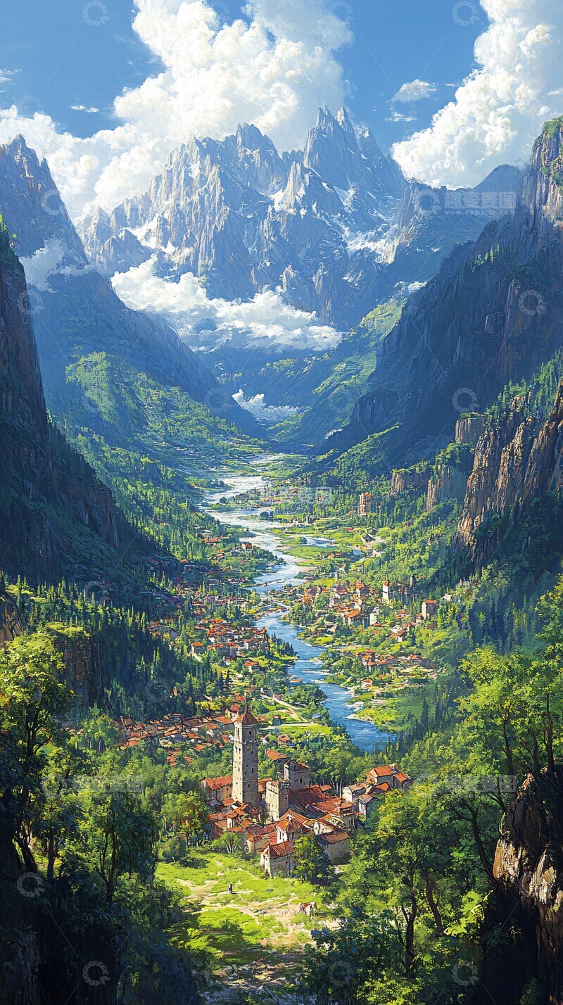 高清大图下载【趣麦麦图】云雾缭绕的谷中城堡2