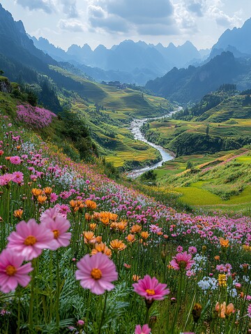 春日河畔稻田花