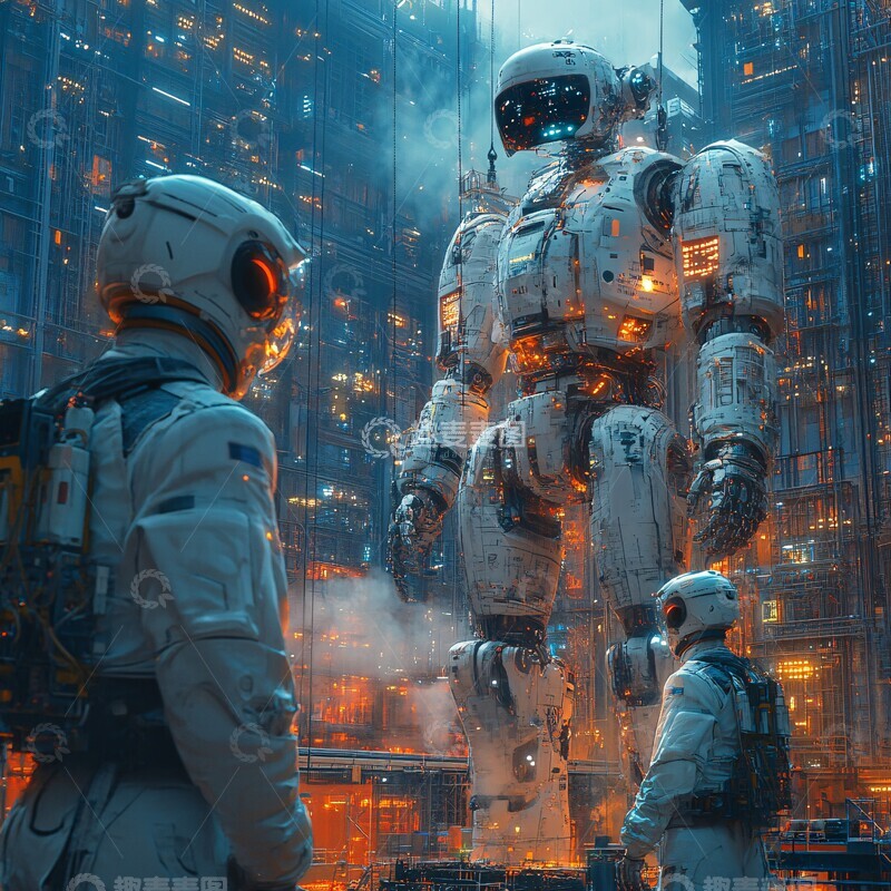 高清大图下载【趣麦麦图】人机协作建筑现场