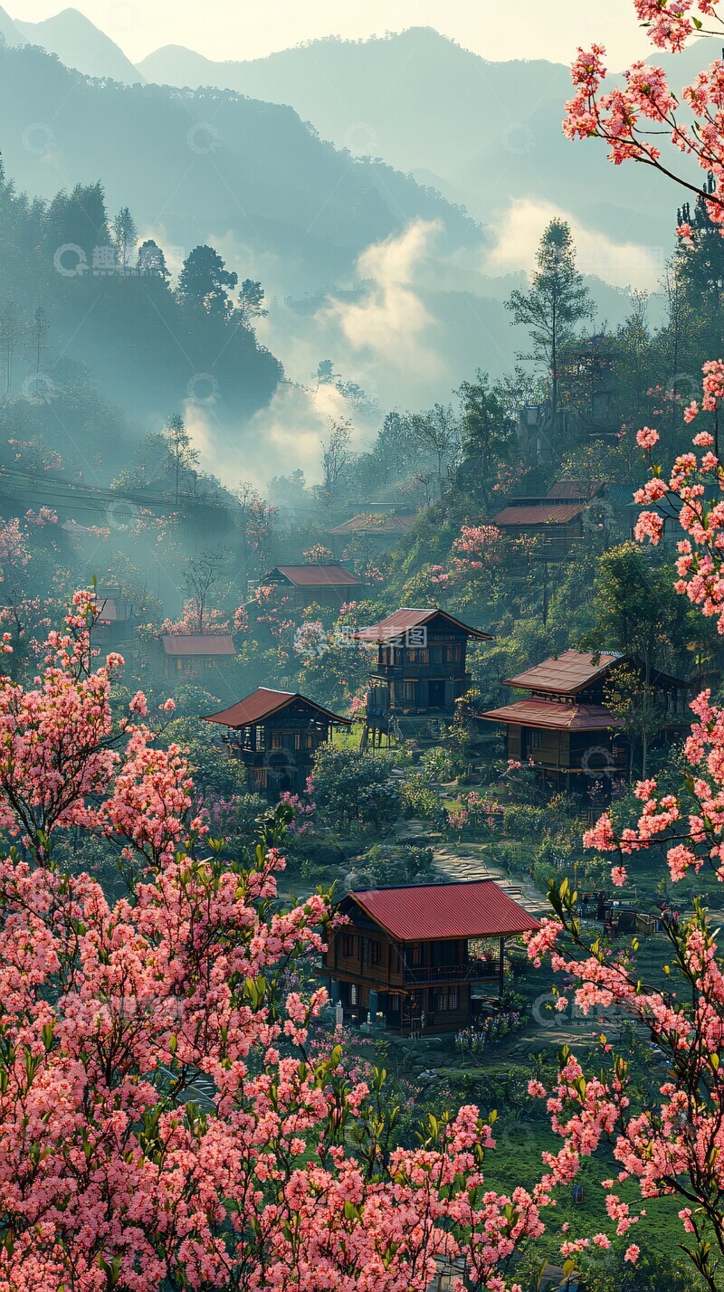 高清大图下载【趣麦麦图】晨雾中的花田