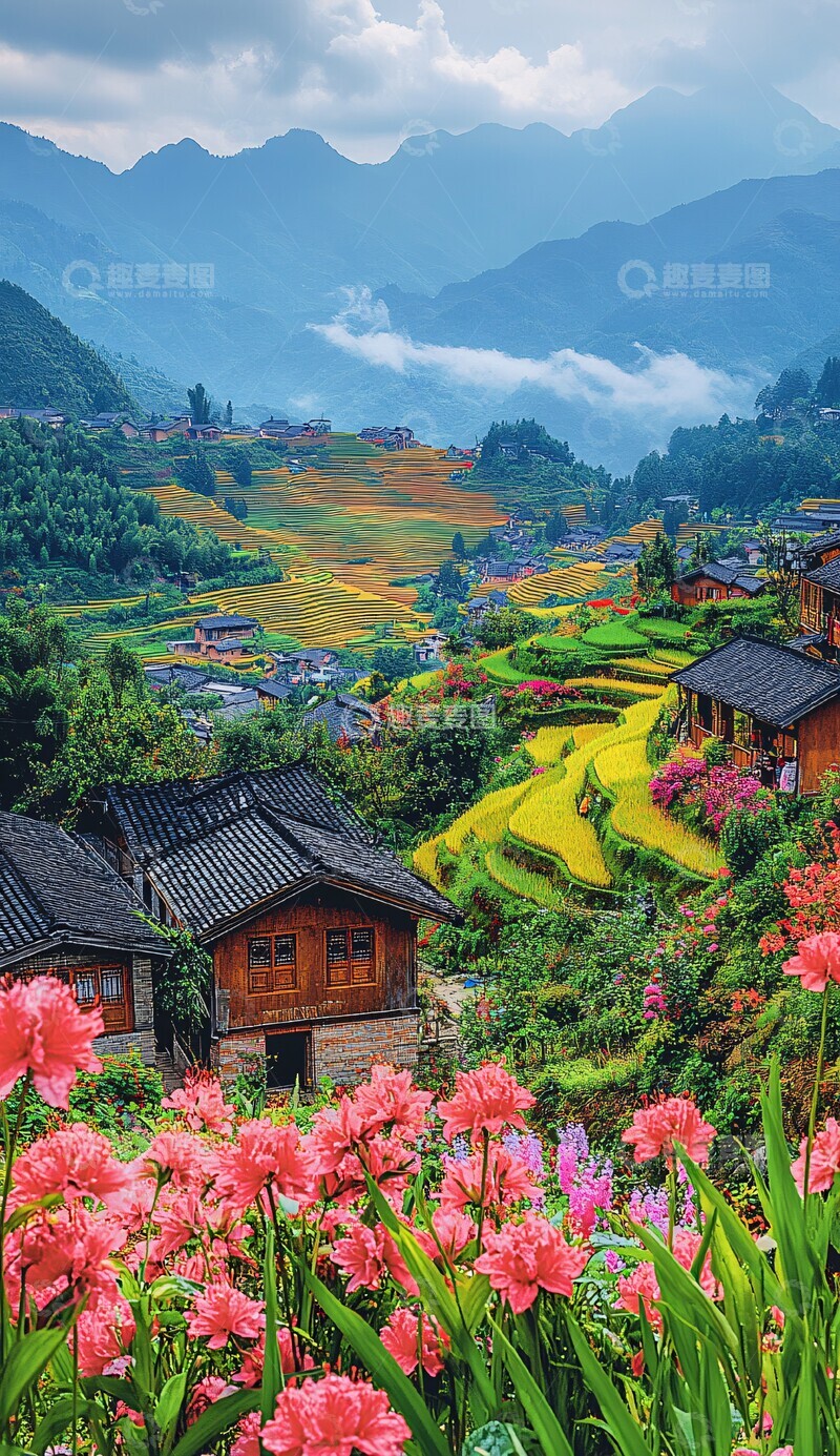 高清大图下载【趣麦麦图】山间梯田春景1